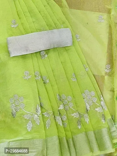 Chanderi Cotton Embroidered Work Saree With Separate Blouse Piece