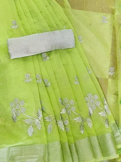 Chanderi Embroidered Work Saree With Separate Blouse Piece