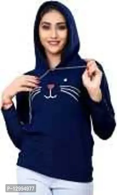 ZINUX Women's and Girls Cat Hoodie for Women | Full Sleeve Stylish Women's Sweatshirts (ZN-J5_MIYAV_Blue_XL)-thumb0