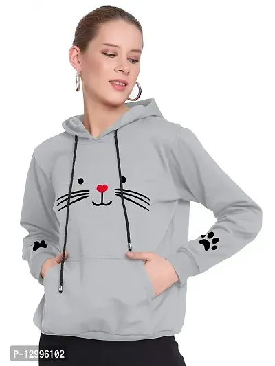 ZINUX Women's and Girls Cat Hoodie for Women | Full Sleeve Stylish Women's Sweatshirts (ZN-J5_MIYAV_Grey_L)