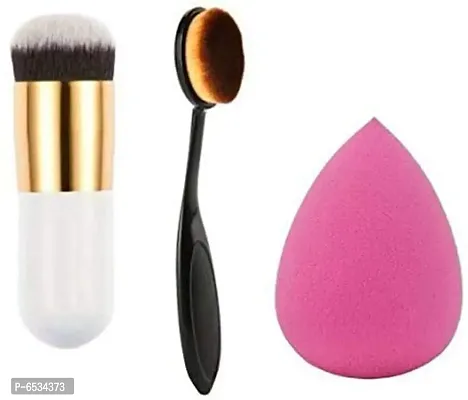 Foundation Brush With Oval Brush And Sponge Puff Pack Of 3-thumb0
