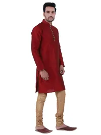 HUZUR Men's Silk Ceremony Loop Button Maroon Kurta Chiku Pyjama Set-thumb2