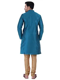 HUZUR Men's Silk Ceremony Loop Button Green Kurta Chiku Pyjama Set-thumb3