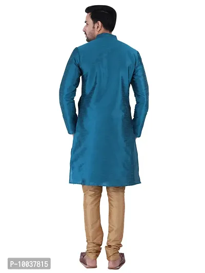 HUZUR Men's Silk Ceremony Loop Button Green Kurta Chiku Pyjama Set-thumb4