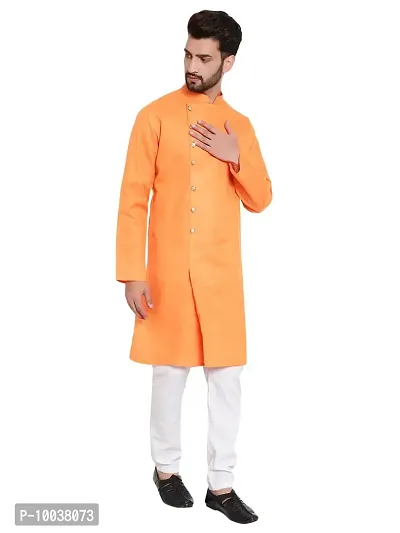 Mens Cotton 7 Button Kurta Pajama Set (42, ORANGE)-thumb4