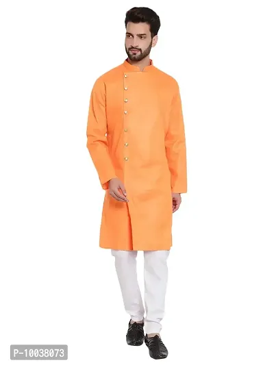 Mens Cotton 7 Button Kurta Pajama Set (42, ORANGE)-thumb3