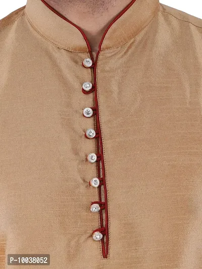 HUZUR Mens Silk Loop Button Kurta Only (Small, CHIKU)-thumb5