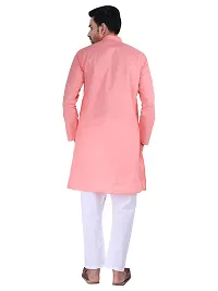 HUZUR Men's Cotton Solid Straight Kurta Pyjama Set| Ethnic Wear|Traditional Wedding Wear - Peach Kurta White Pyjama set-thumb3