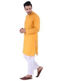 HUZUR Men's Cotton Solid Straight Kurta Pyjama Set| Ethnic Wear|Traditional Wedding Wear - Orange Kurta White Pyjama set-thumb1