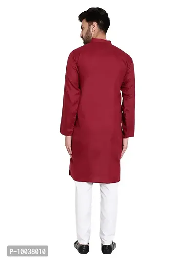 Mens Cotton 7 Button Kurta Pajama Set (36, MAROON)-thumb2