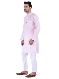 HUZUR Men's Cotton Solid Straight Kurta Pyjama Set| Ethnic Wear|Traditional Wedding Wear - Pink Kurta White Pyjama set-thumb2