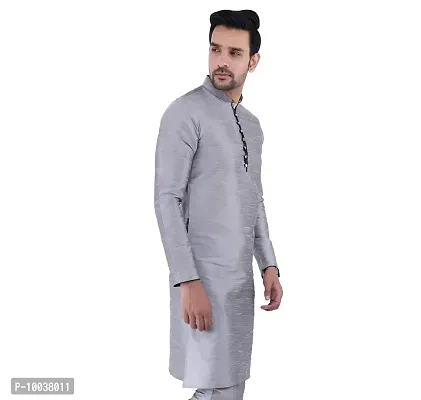 HUZUR Mens Silk Loop Button Kurta Only (XX-Large, Grey)-thumb4