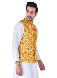 HUZUR Sadree Print Nehru Jacket For Men's (XX-large, YELLOW PRINT)-thumb3