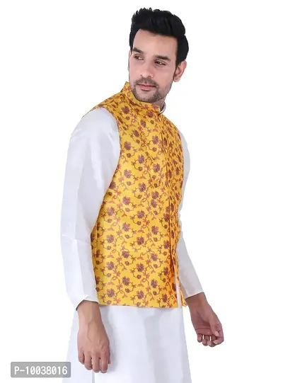 HUZUR Sadree Print Nehru Jacket For Men's (XX-large, YELLOW PRINT)-thumb4