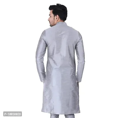 HUZUR Mens Silk Kurta (Small, Grey)-thumb2