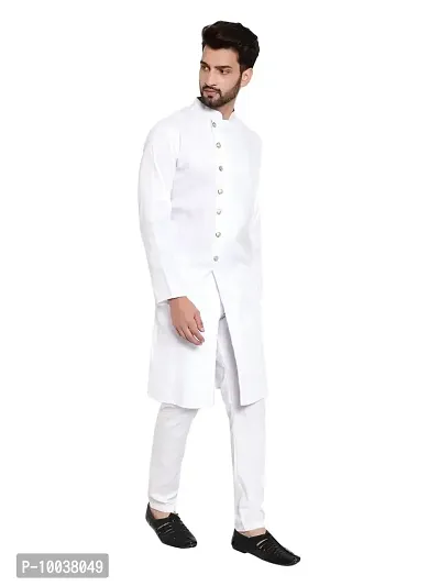Mens Cotton 7 Button Kurta Pajama Set (36, WHITE)-thumb3