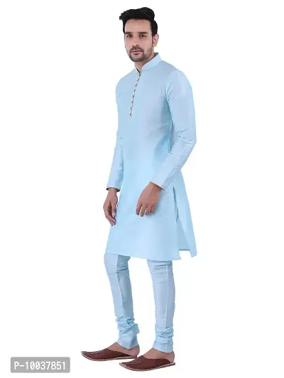 HUZUR Men's Silk Ceremony Loop Button Sky Blue Kurta Sky Blue Pyjama Set-thumb2