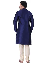 HUZUR Men's Silk Solid Straight Kurta Pyjama Set| Ethnic Wear|Traditional Wedding Wear -Navy Blue Kurta Gold Pyjama Set-thumb3