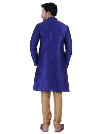 HUZUR Men's Silk Ceremony Loop Button Royal Blue Kurta Chiku Pyjama Set-thumb3