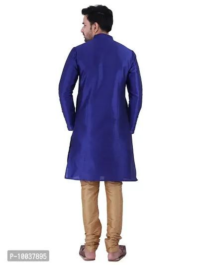 HUZUR Men's Silk Ceremony Loop Button Royal Blue Kurta Chiku Pyjama Set-thumb4