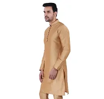 HUZUR Mens Silk Loop Button Kurta Only (Small, CHIKU)-thumb2