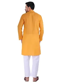 HUZUR Men's Cotton Solid Straight Kurta Pyjama Set| Ethnic Wear|Traditional Wedding Wear - Orange Kurta White Pyjama set-thumb3