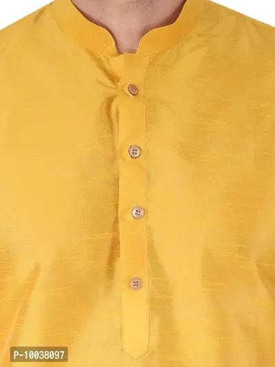 HUZUR Mens Silk Kurta (Large, Yellow)-thumb5
