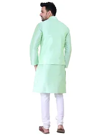 HUZUR Men's Silk Kurta Pyjama/pajama With Pista Dupion/Silk Nehru Jacket Set-thumb3