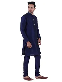 HUZUR Men's Silk Ceremony Loop Button Navy Blue Kurta Navy Blue Pyjama Set-thumb2