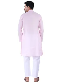 HUZUR Men's Cotton Solid Straight Kurta Pyjama Set| Ethnic Wear|Traditional Wedding Wear - Pink Kurta White Pyjama set-thumb1