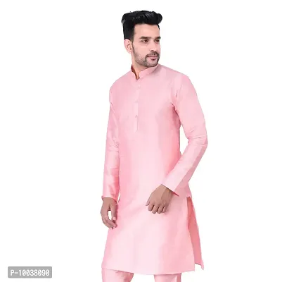 HUZUR Mens Silk Kurta (Small, Pink)-thumb4