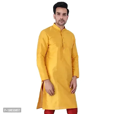 HUZUR Mens Silk Kurta (Large, Yellow)-thumb4