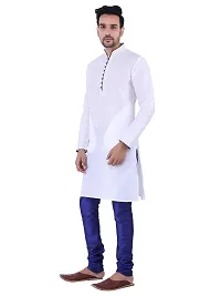 HUZUR Men's Silk Ceremony Loop Button White Kurta Royal Blue Pyjama Set-thumb1