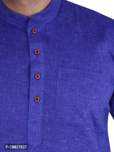 HUZUR Men's Cotton Solid Straight Kurta Pyjama Set| Ethnic Wear|Traditional Wedding Wear - Royal Blue Kurta White Pyjama set-thumb5