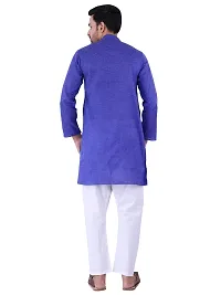 HUZUR Men's Cotton Solid Straight Kurta Pyjama Set| Ethnic Wear|Traditional Wedding Wear - Royal Blue Kurta White Pyjama set-thumb2