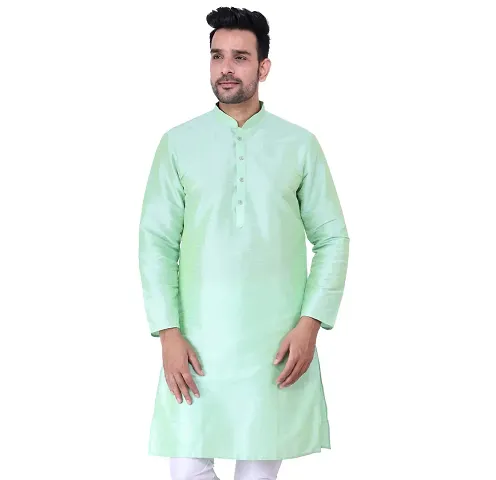 HUZUR Mens Silk Plain Kurta Only