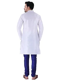 HUZUR Men's Silk Ceremony Loop Button White Kurta Royal Blue Pyjama Set-thumb3