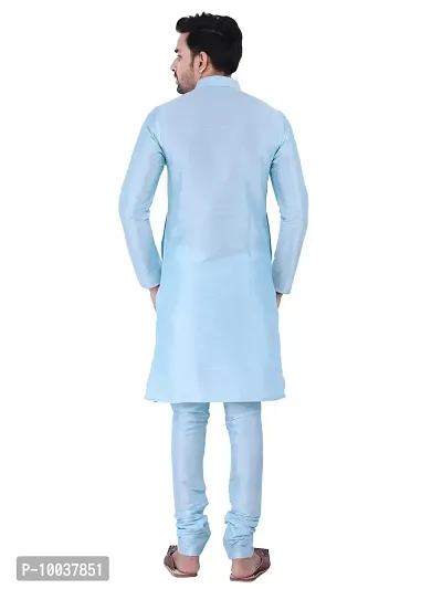 HUZUR Men's Silk Ceremony Loop Button Sky Blue Kurta Sky Blue Pyjama Set-thumb4