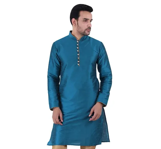 HUZUR Mens Silk Loop Button Kurta Only