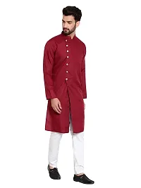 Mens Cotton 7 Button Kurta Pajama Set (36, MAROON)-thumb2