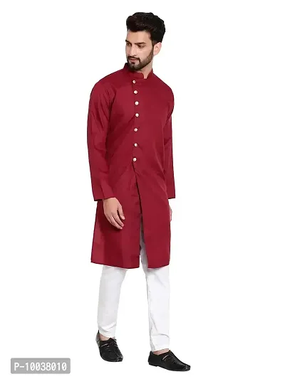 Mens Cotton 7 Button Kurta Pajama Set (36, MAROON)-thumb3