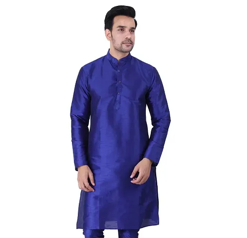 HUZUR Mens Silk Plain Kurta Only