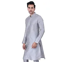 HUZUR Mens Silk Kurta (Small, Grey)-thumb3