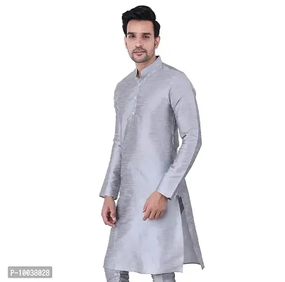 HUZUR Mens Silk Kurta (Small, Grey)-thumb4