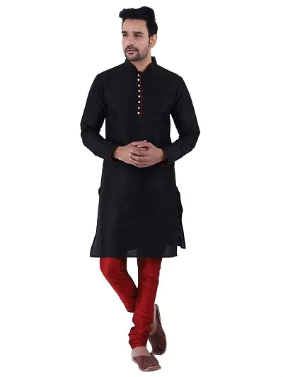 HUZUR Men's Silk Ceremony Loop Button Kurta Pyjama Set Festival