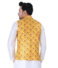 HUZUR Sadree Print Nehru Jacket For Men's (XX-large, YELLOW PRINT)-thumb1