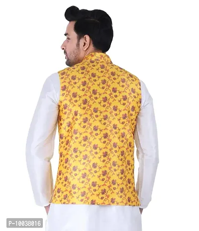 HUZUR Sadree Print Nehru Jacket For Men's (XX-large, YELLOW PRINT)-thumb2