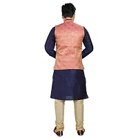 HUZUR Men's Silk Navy Blue Kurta Gold Pajama Pink Jacket set-D-51099-40-thumb3