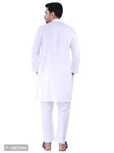 HUZUR Men's Cotton Solid Straight Kurta Pyjama Set| Ethnic Wear|Traditional Wedding Wear - White Kurta White Pyjama set-thumb4