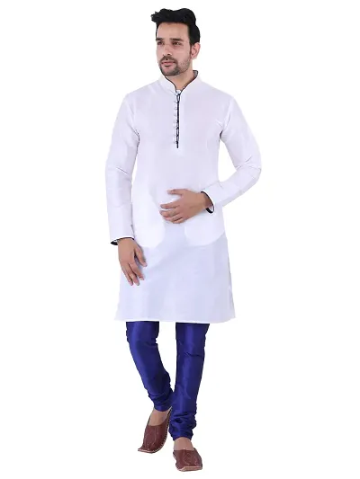 HUZUR Men's Silk Ceremony Loop Button Kurta Pyjama Set Festival